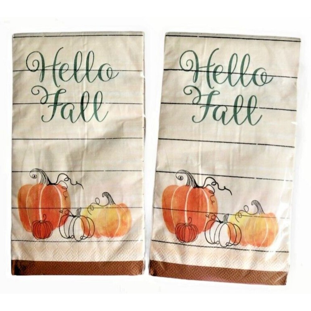 Thanksgiving Hello Fall Paper Napkins Guest Towels Pumpkins Decoupage 2 Pk of 20